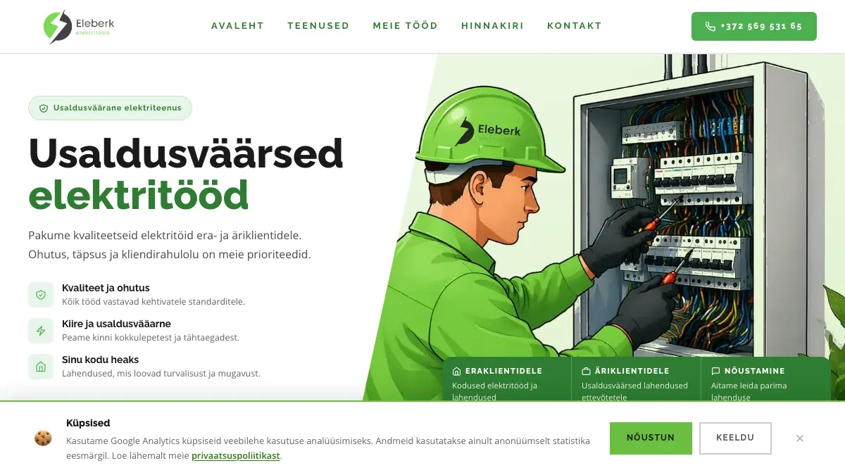 Elektritööde ettevõtte koduleht